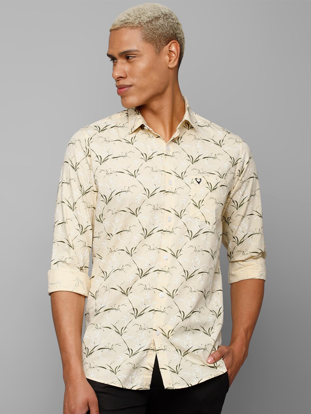 

Allen Solly Men Slim Fit Printed Casual Cotton Shirt, Cream
