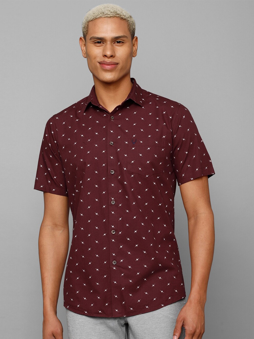 

Allen Solly Men Printed Slim Fit Casual Pure Cotton Shirt, Maroon