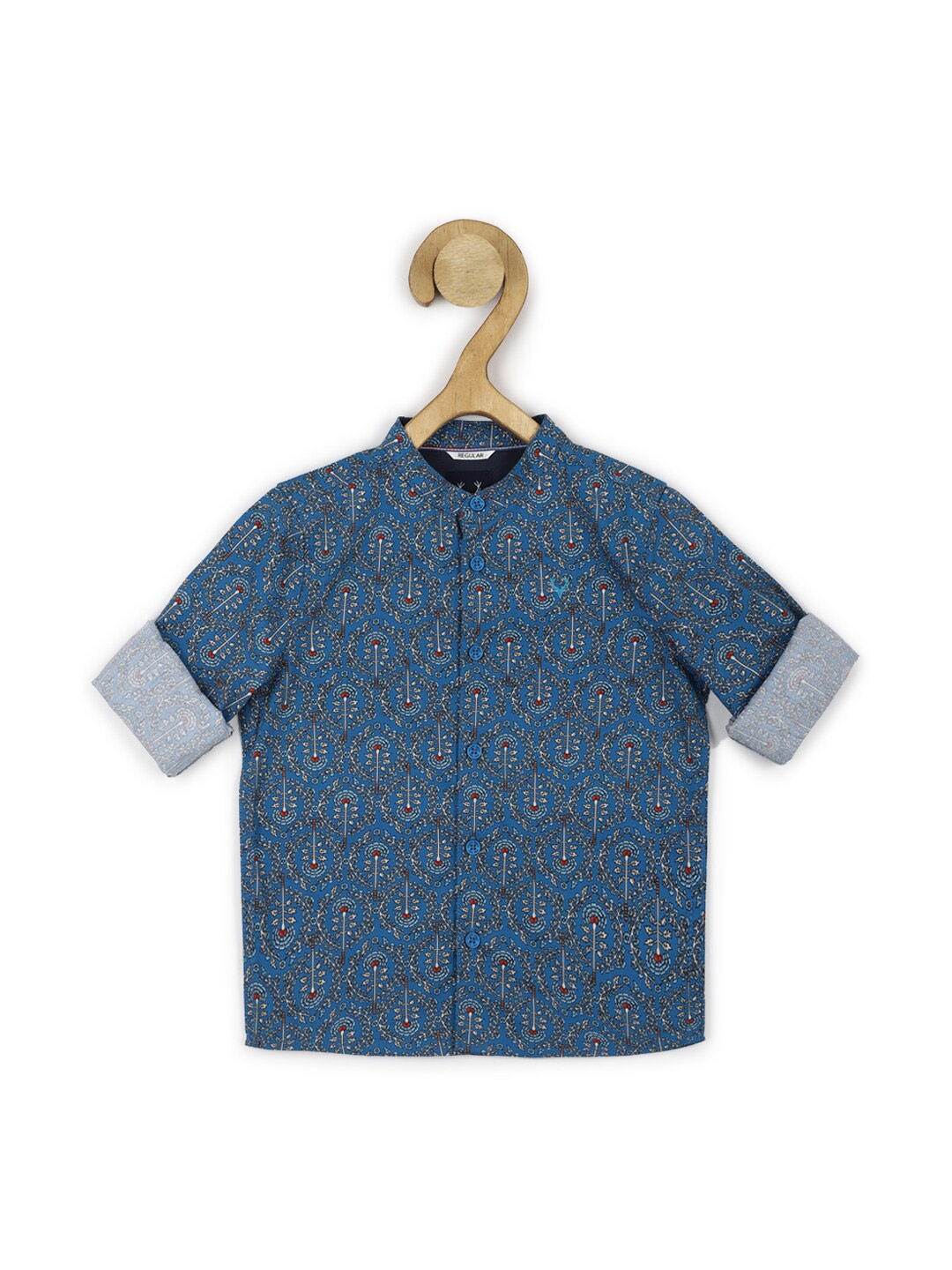 

Allen Solly Junior Boys Band Collar Printed Casual Cotton Shirt, Blue