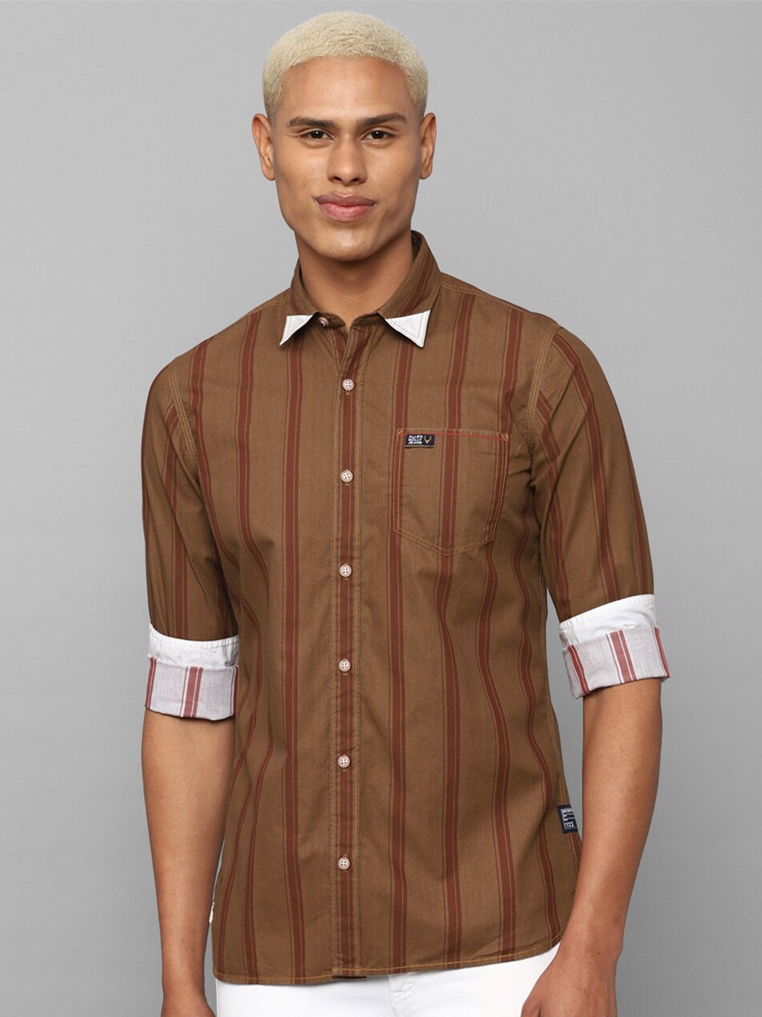 

Allen Solly Sport Men Striped Casual Cotton Shirt, Brown