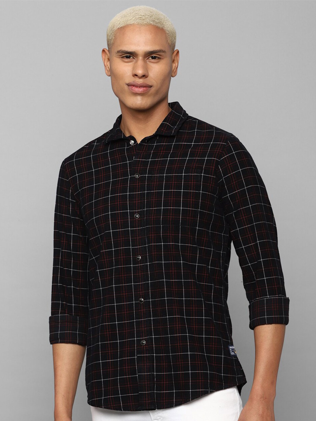 

Allen Solly Sport Men Windowpane Checks Casual Pure Cotton Shirt, Black