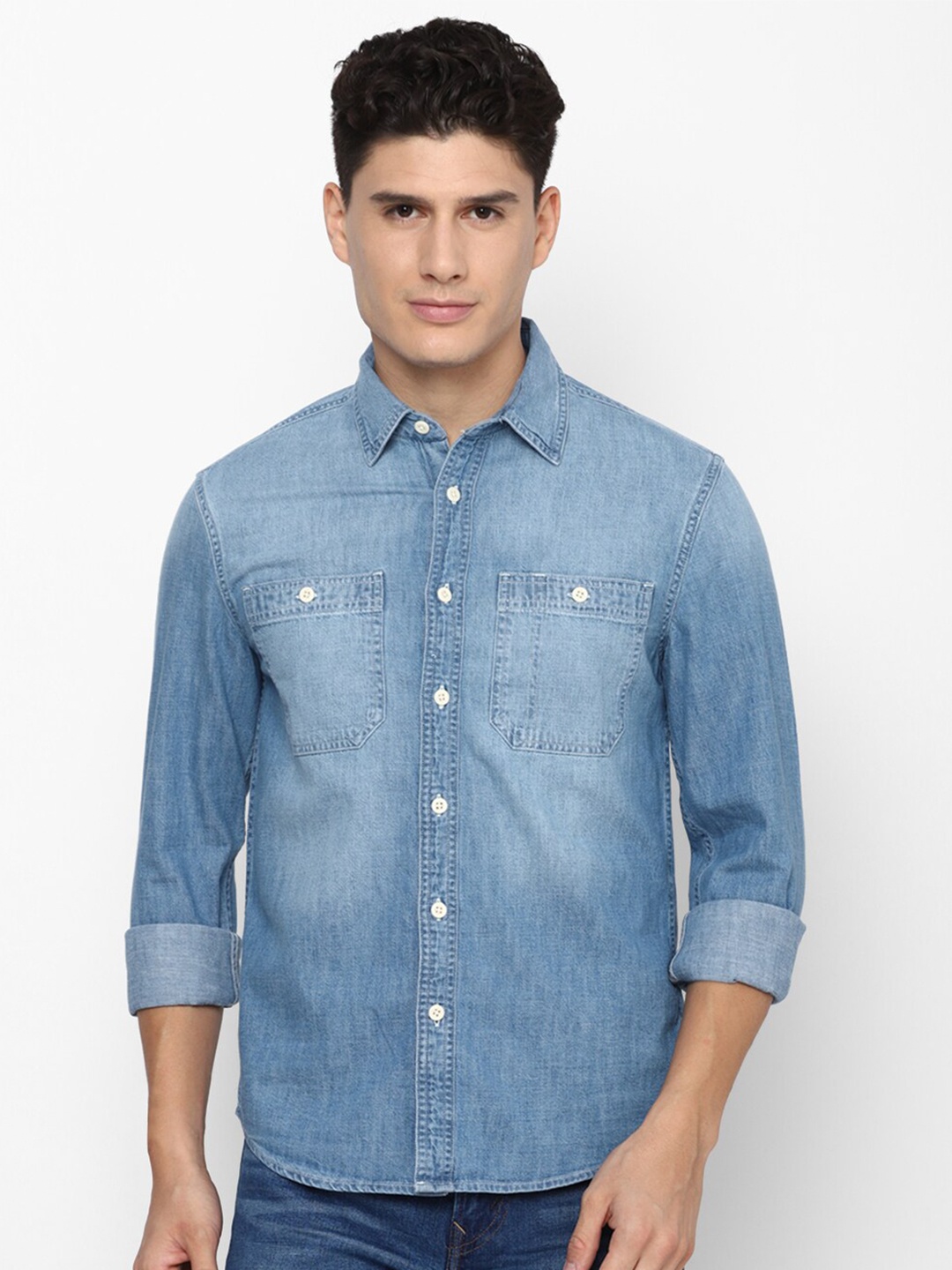 

AMERICAN EAGLE OUTFITTERS Men Faded Casual Pure Cotton Shirt, Blue