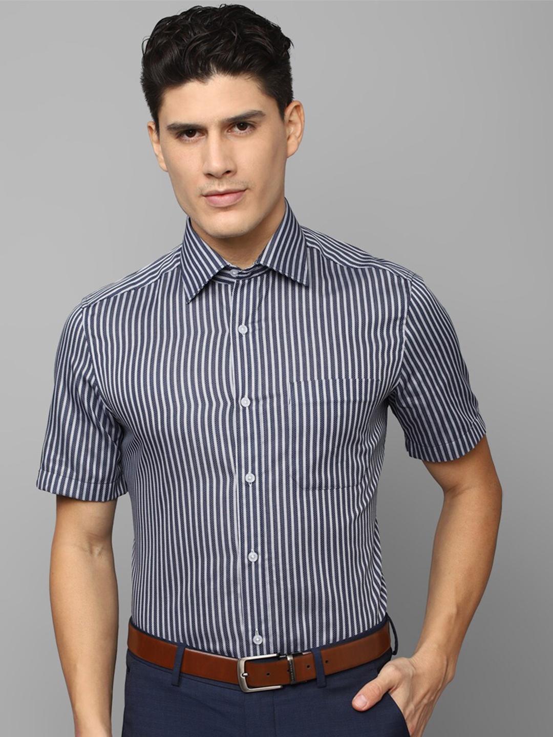 

Louis Philippe Men Striped Formal Pure Cotton Shirt, Blue