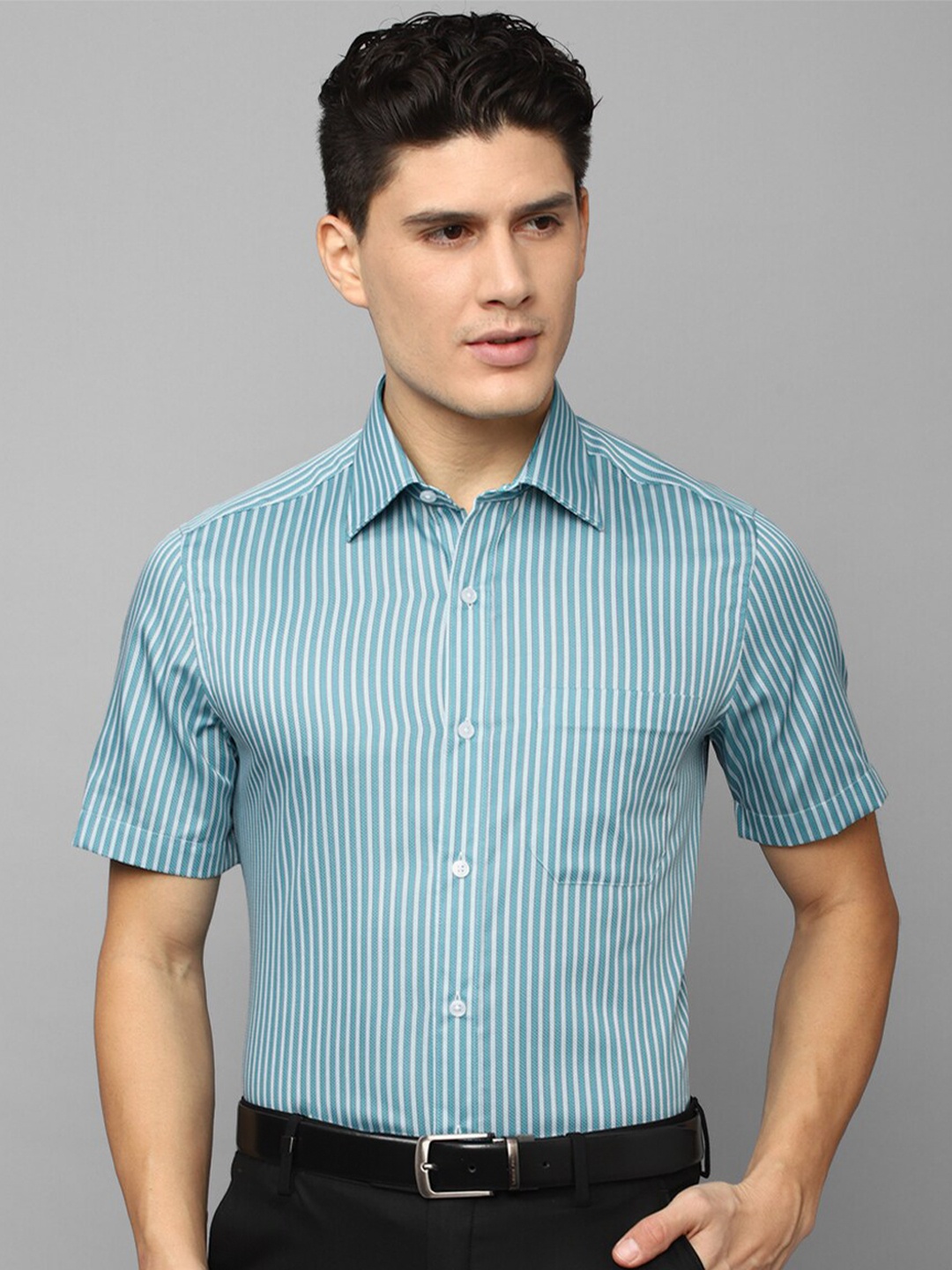 

Louis Philippe Men Striped Formal Pure Cotton Shirt, Blue