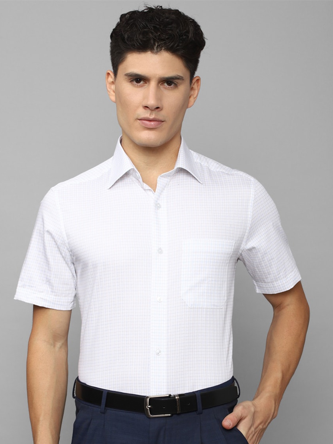 

Louis Philippe Men Micro Checks Formal Pure Cotton Shirt, White