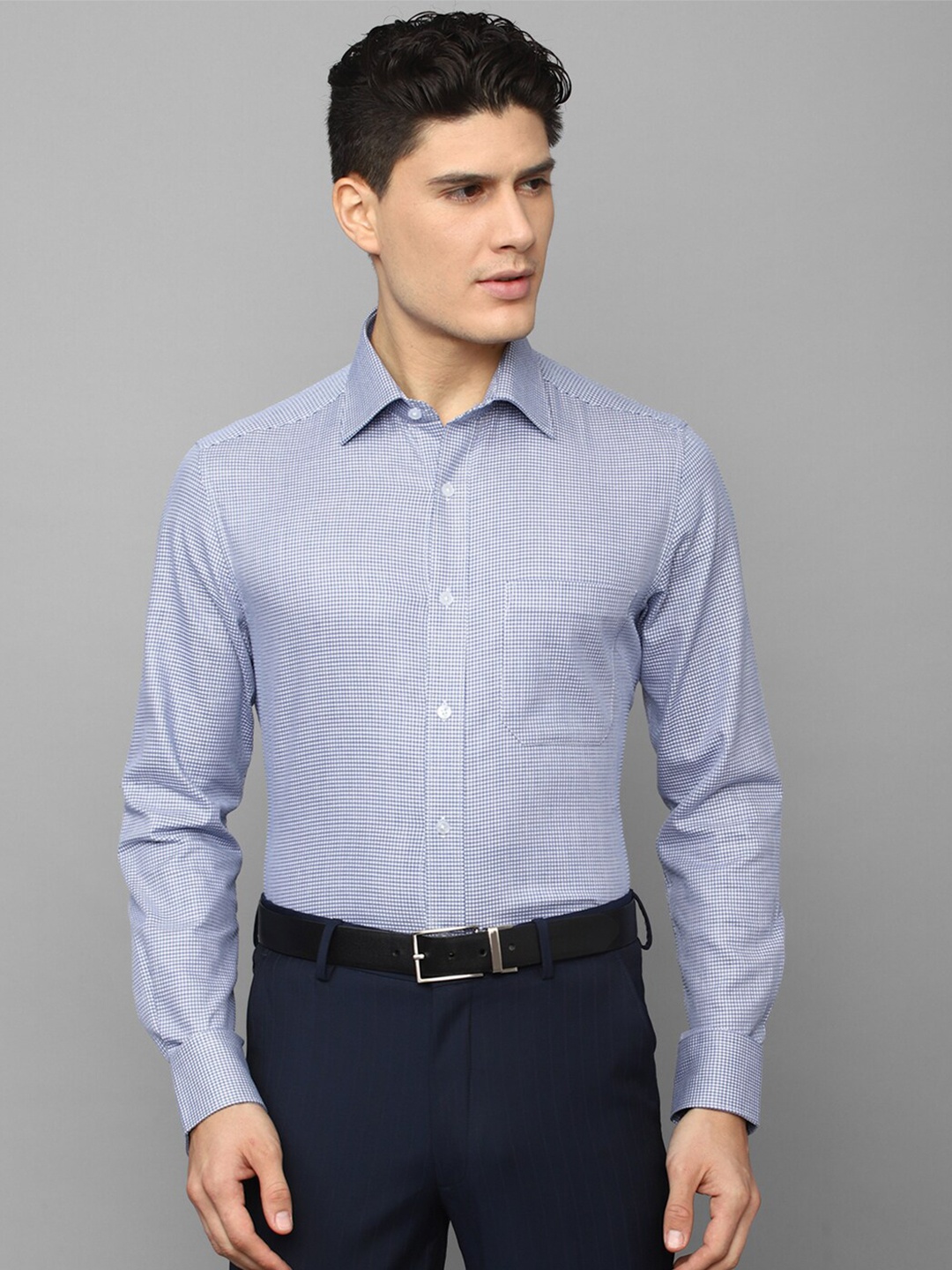 

Louis Philippe Men Micro Checked Formal Pure Cotton Shirt, Blue