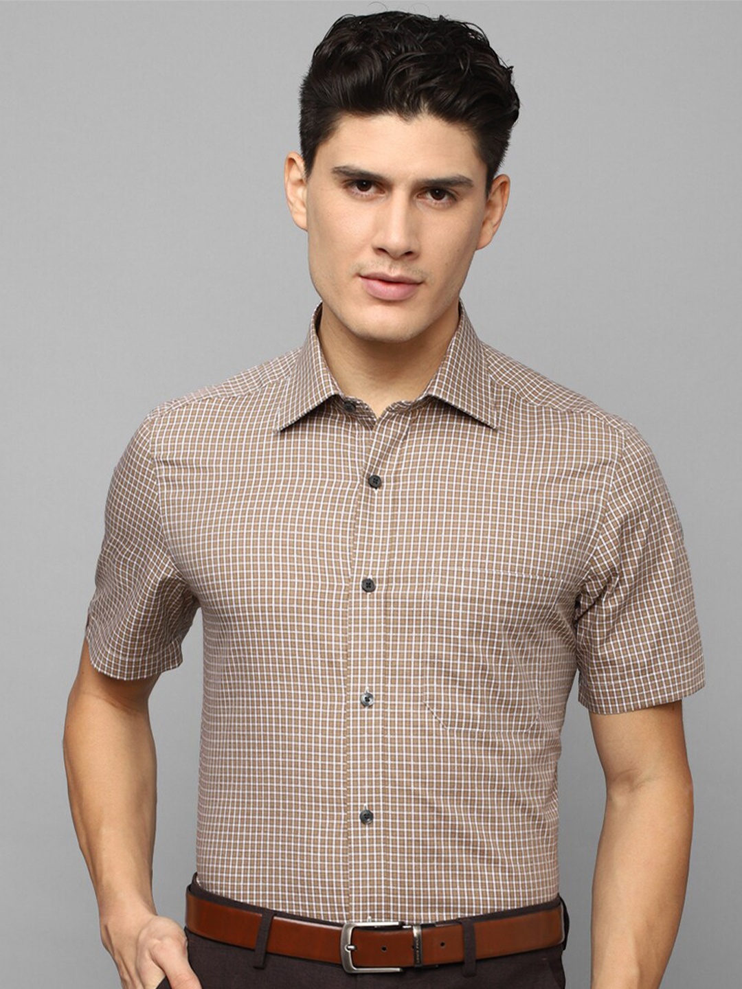 

Louis Philippe Men Checked Formal Pure Cotton Shirt, Brown