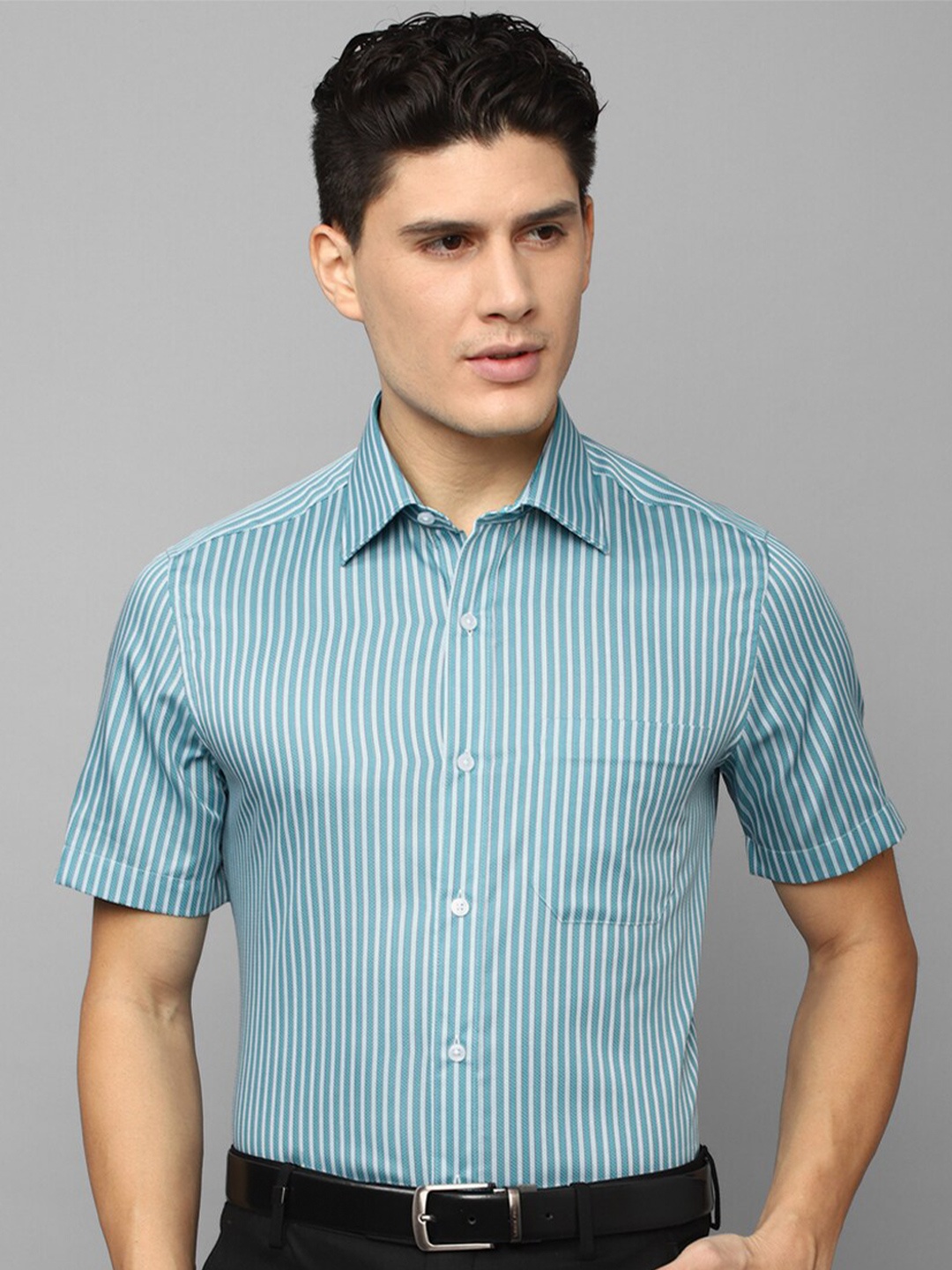 

Louis Philippe Men Striped Cotton Formal Shirt, Blue