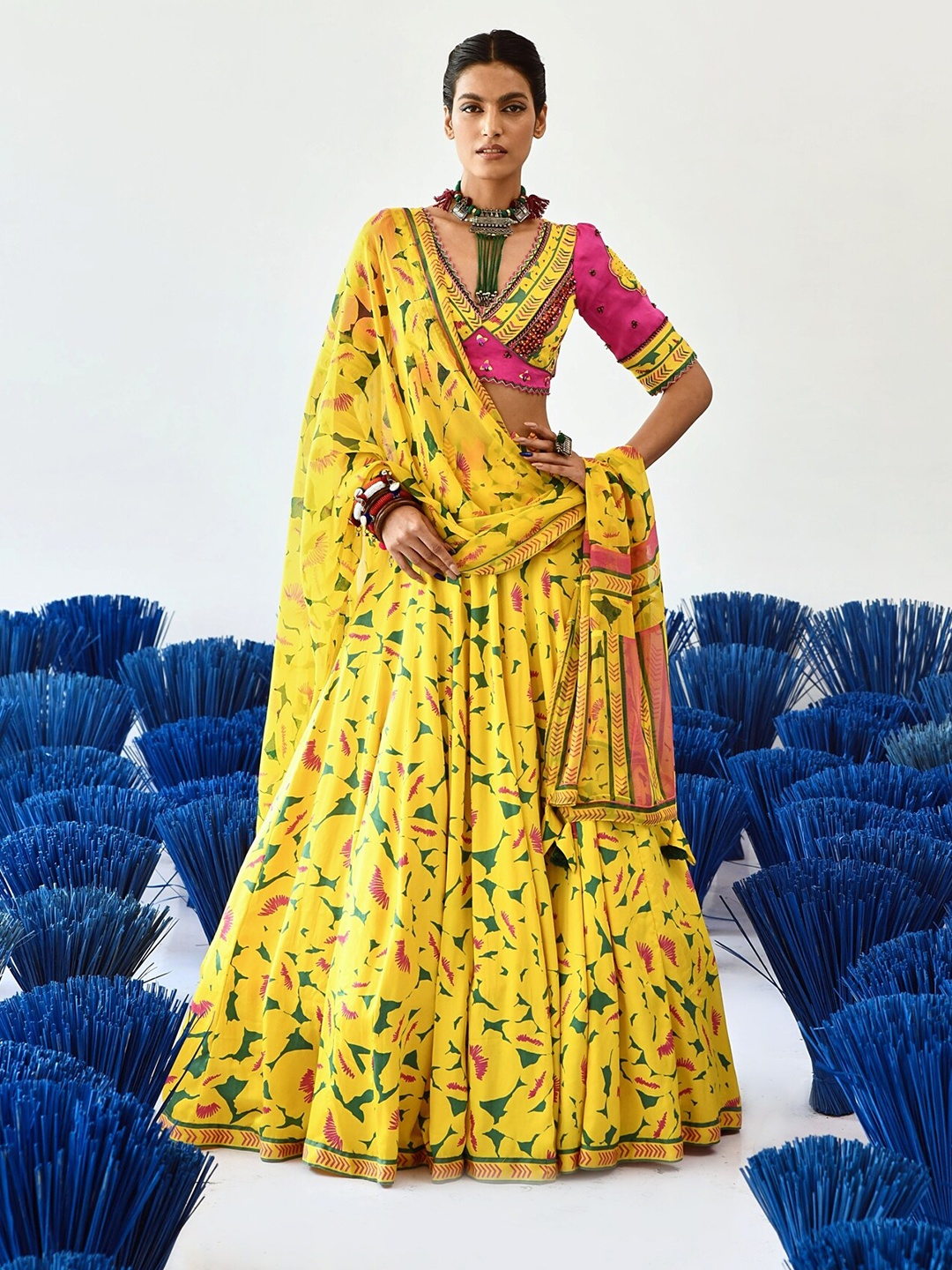 

Baise Gaba Printed Ready to Wear Lehenga & Blouse With Dupatta, Yellow