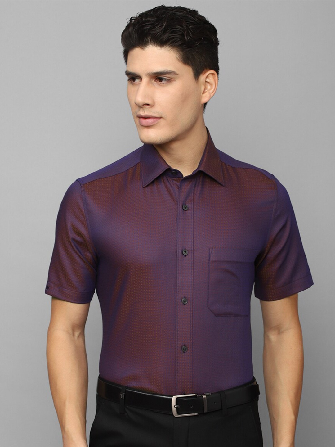 

Louis Philippe Men Self Design Textured Formal Cotton Shirt, Purple