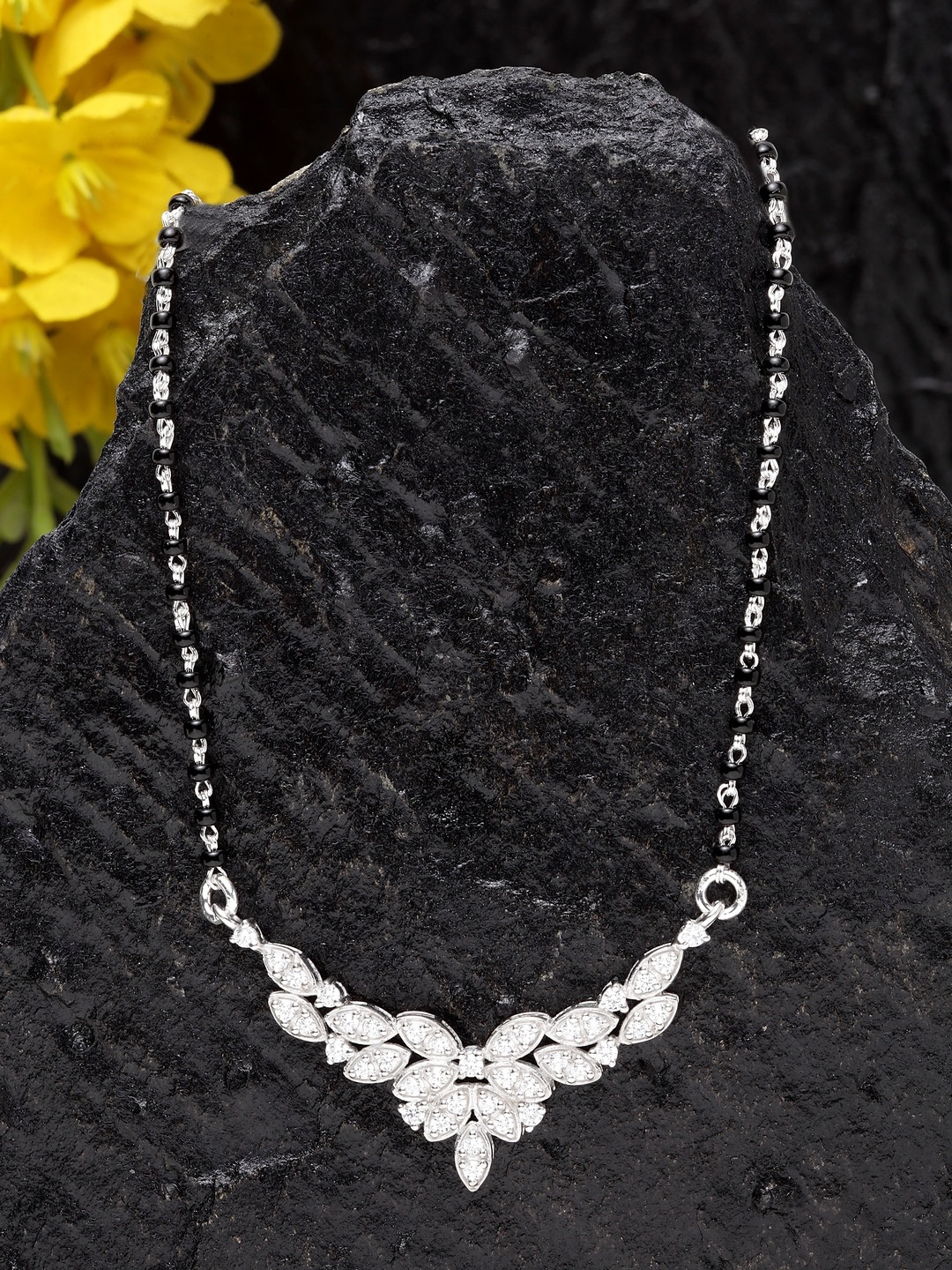 

Clara 92.5 Sterling Silver & Rhodium-Plated Stone-Studded & Beaded Mangalsutra, White