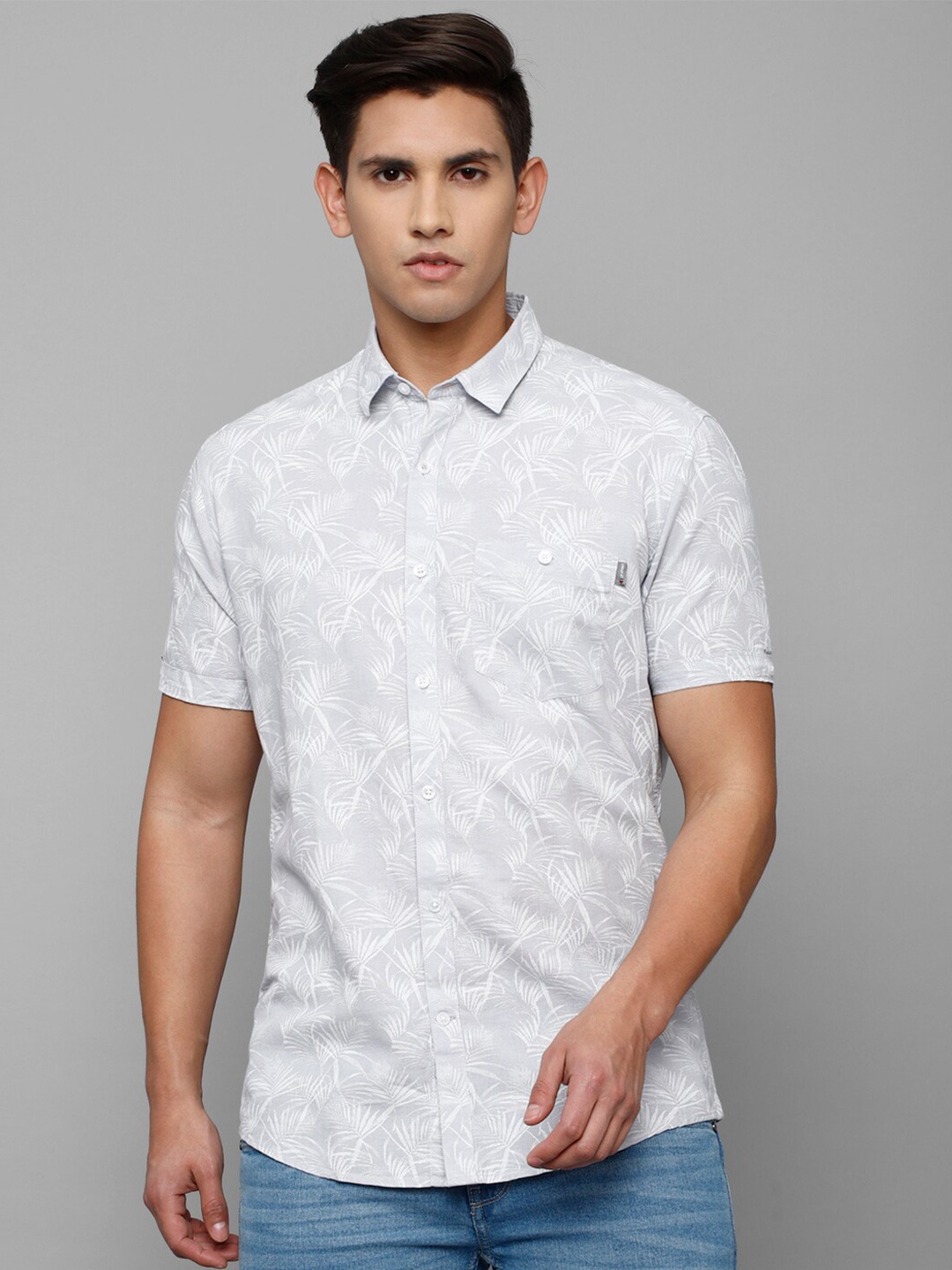 

Louis Philippe Sport Men Slim Fit Floral Printed Casual Pure Cotton Shirt, Grey