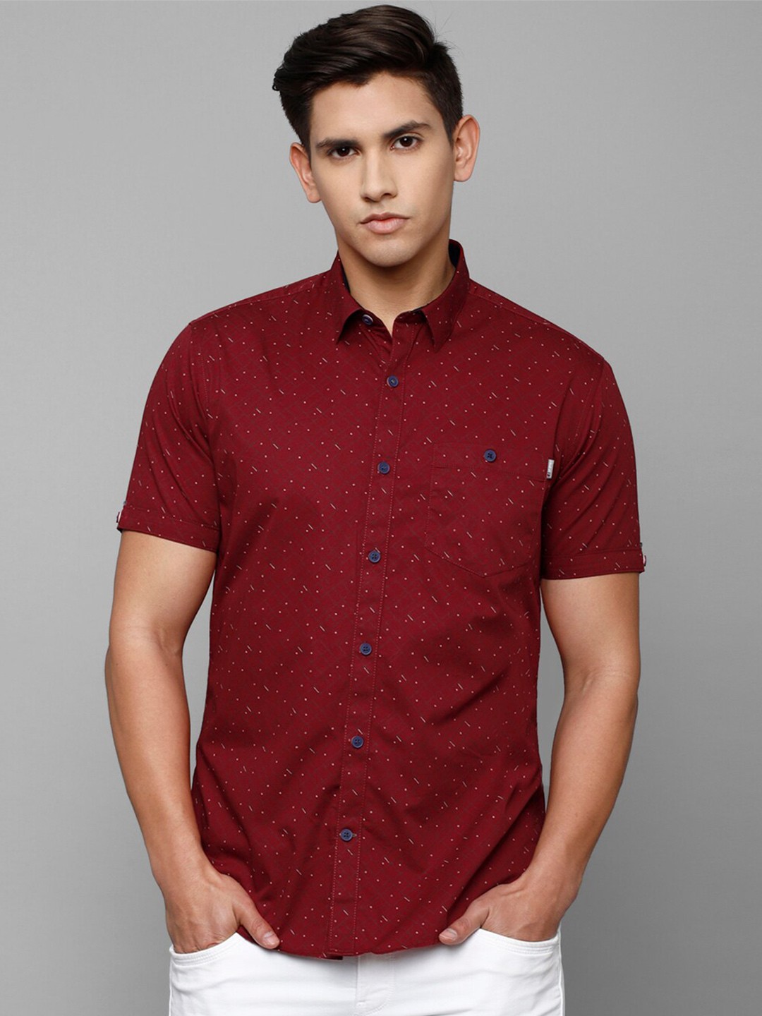 

Louis Philippe Sport Men Slim Fit Printed Casual Cotton Shirt, Maroon