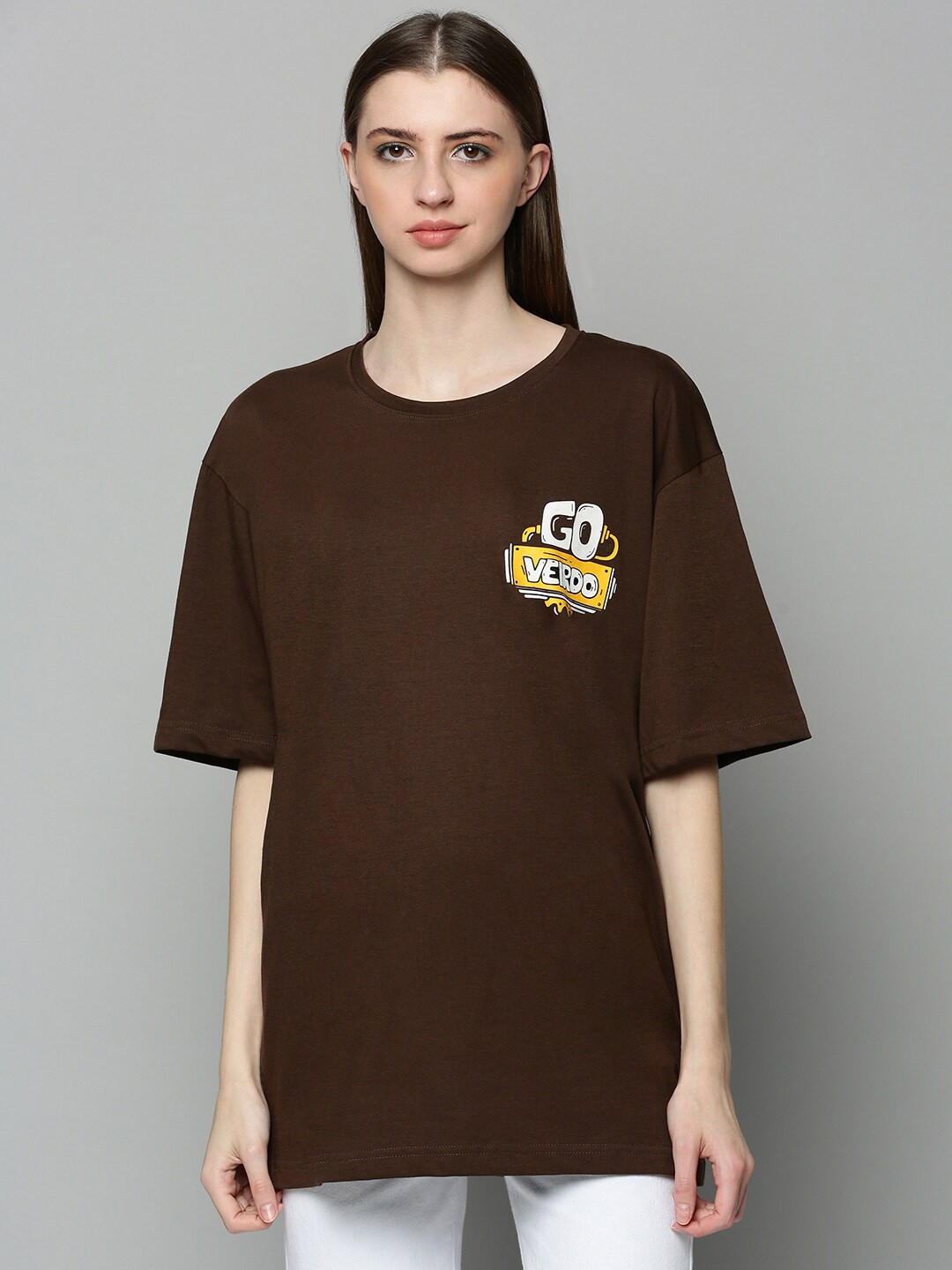 

JUNEBERRY Women Pure Cotton Oversize T-shirt, Brown