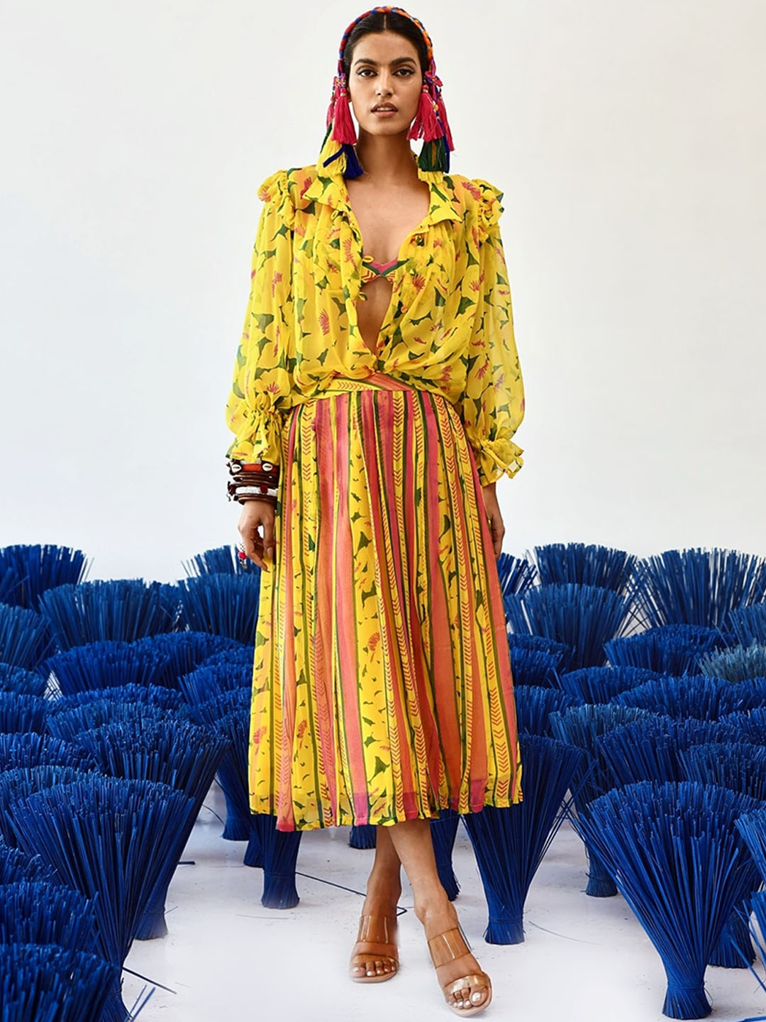

Baise Gaba Printed A-Line Midi Skirt, Yellow
