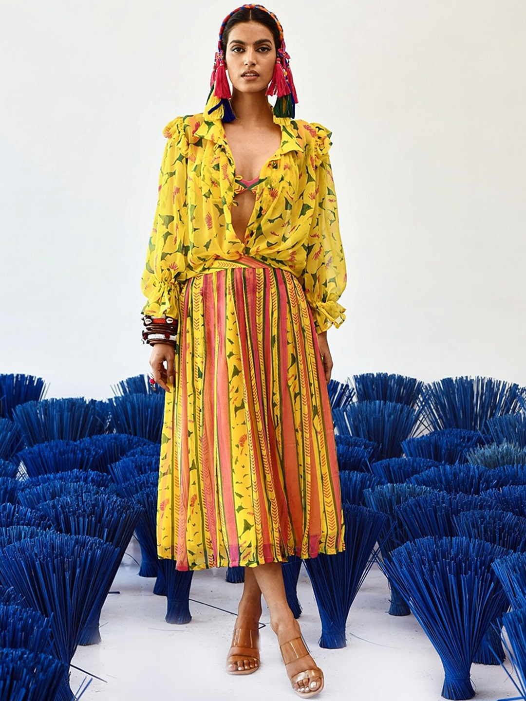 

Baise Gaba Women Plus Size Printed Flared Midi Skirt, Yellow
