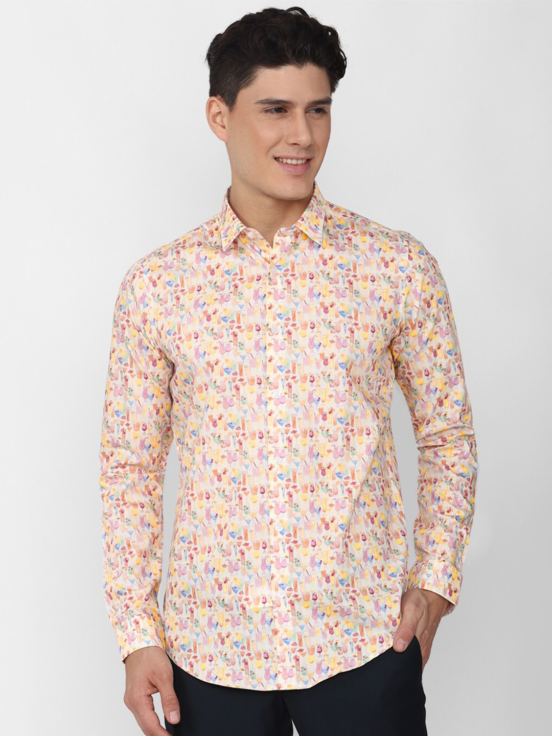 

SIMON CARTER LONDON Men Slim Fit Floral Printed Cotton Casual Shirt, Peach