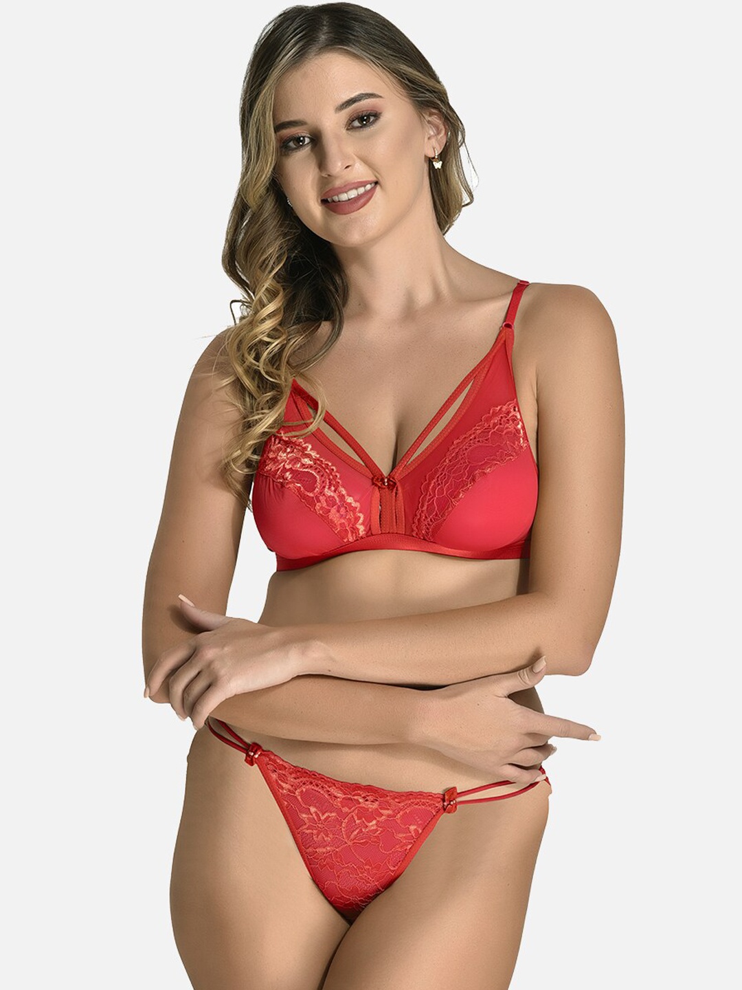 

StyFun Self Design Laced Lingerie Set LS_Karry_NetSet_Red_B