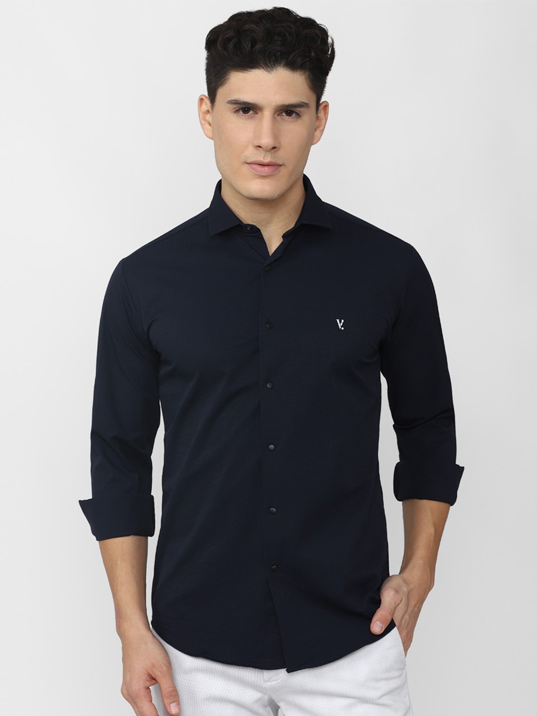 

V Dot Men Slim Fit Casual Shirt, Navy blue