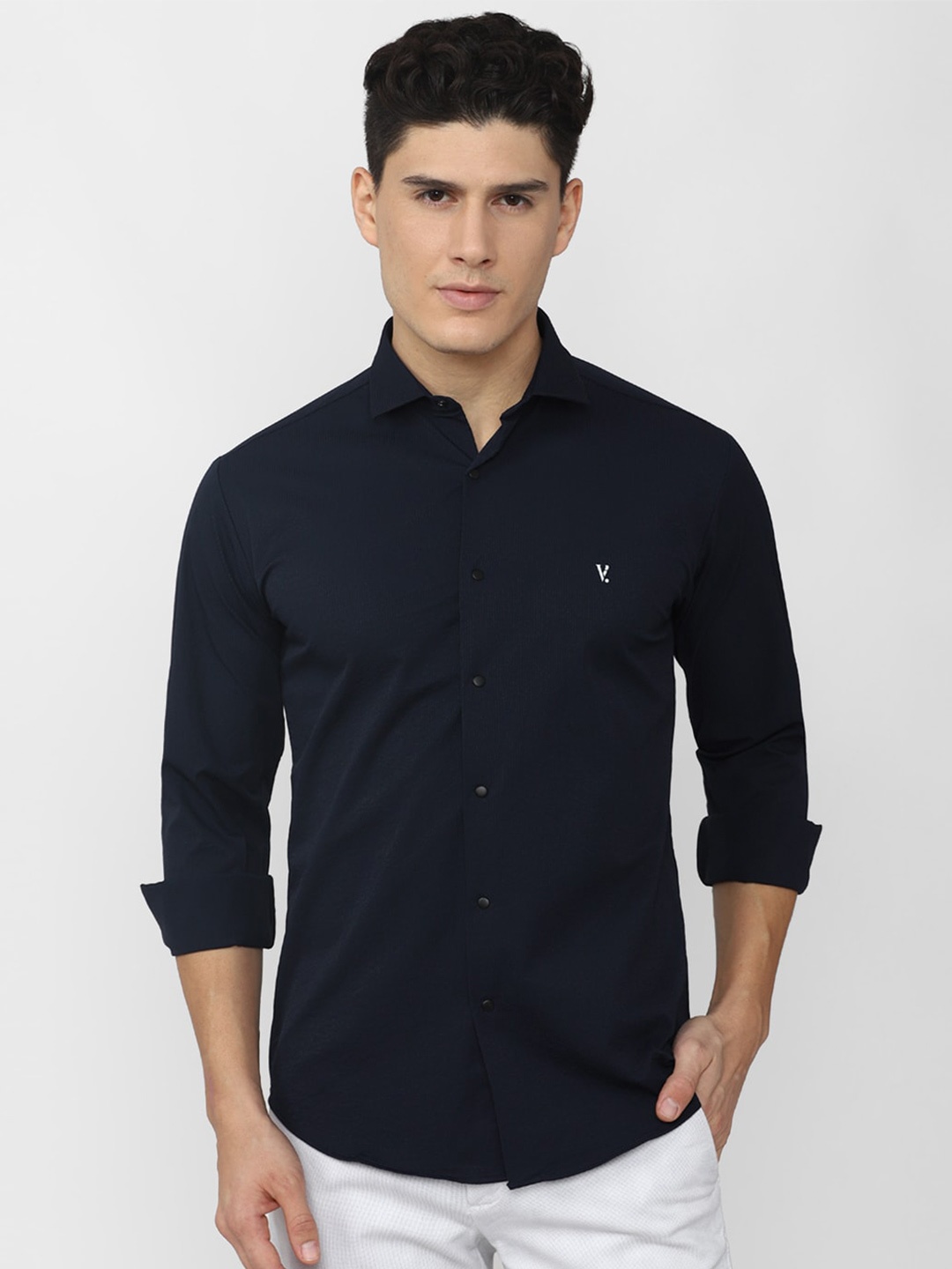 

V Dot Men Slim Fit Casual Shirt, Navy blue