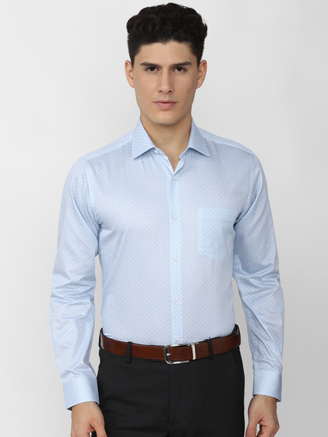 

Van Heusen Men Printed Formal Pure Cotton Shirt, Blue