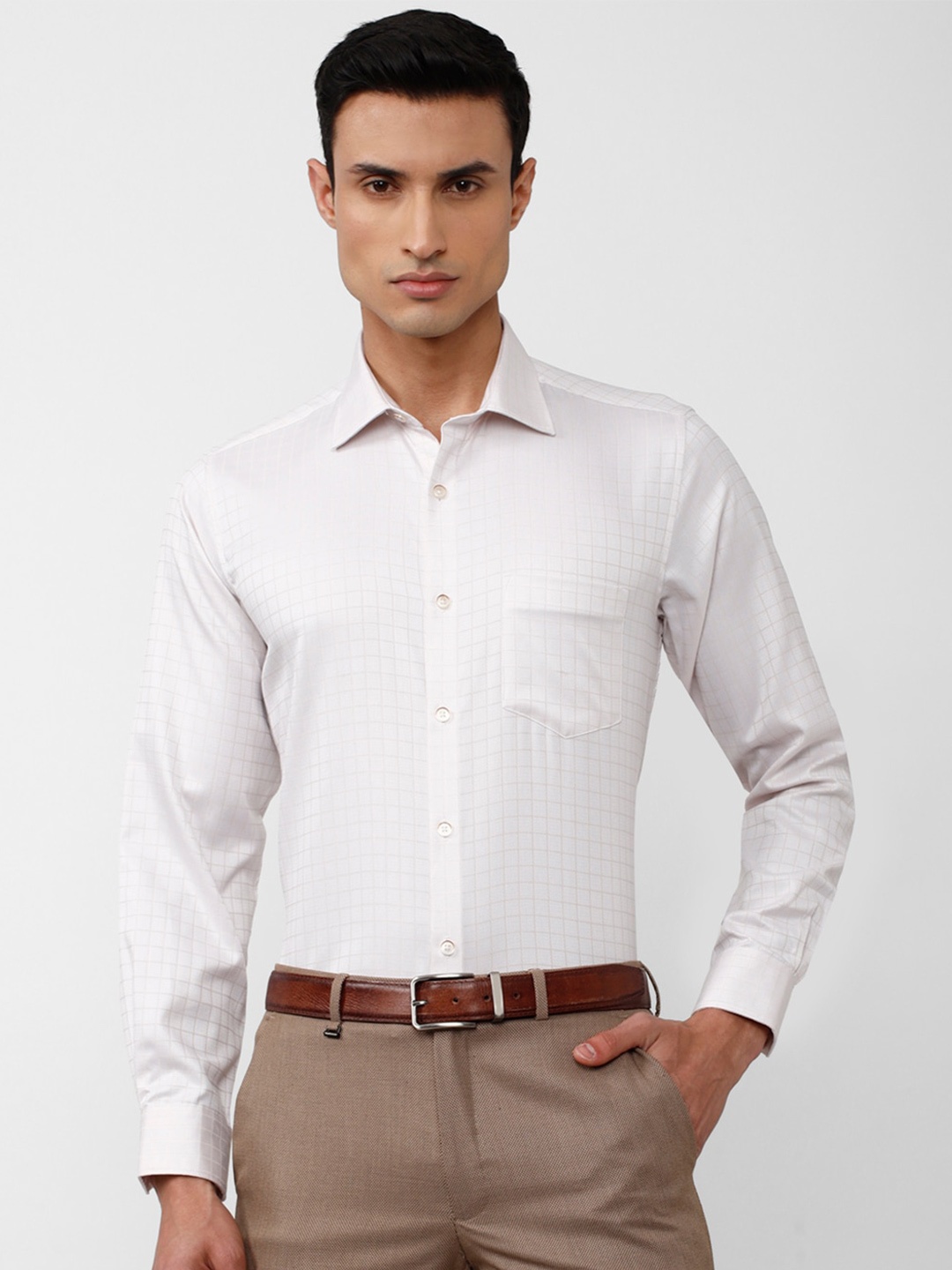 

Van Heusen Men Grid Tattersall Checked Formal Pure Cotton Shirt, Off white