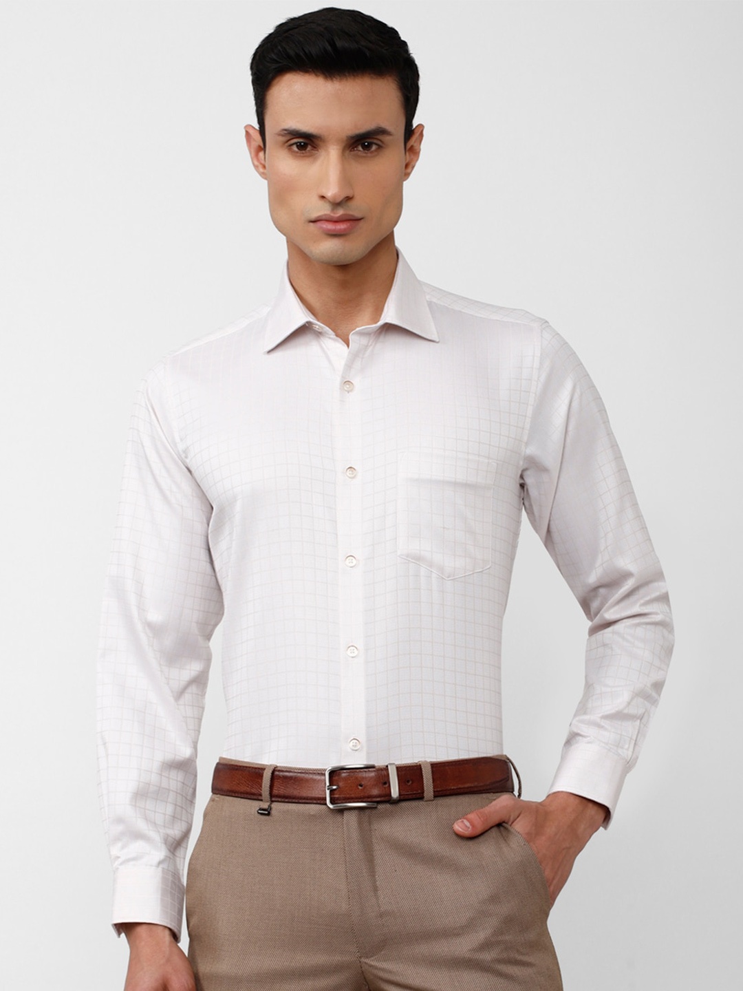 

Van Heusen Men Grid Tattersall Checked Formal Pure Cotton Shirt, Off white