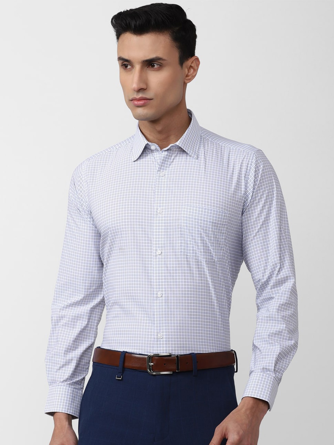 

Van Heusen Men Grid Tattersall Checked Formal Shirt, Blue