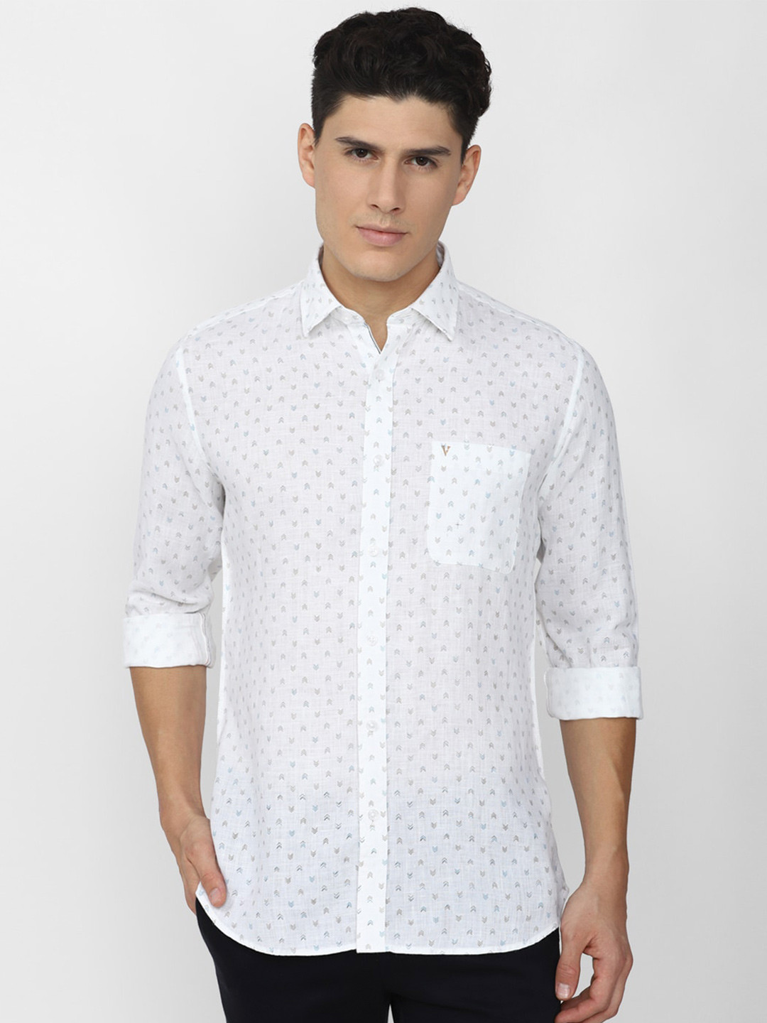 

Van Heusen Sport Men Slim Fit Printed Casual Pure Linen Shirt, White