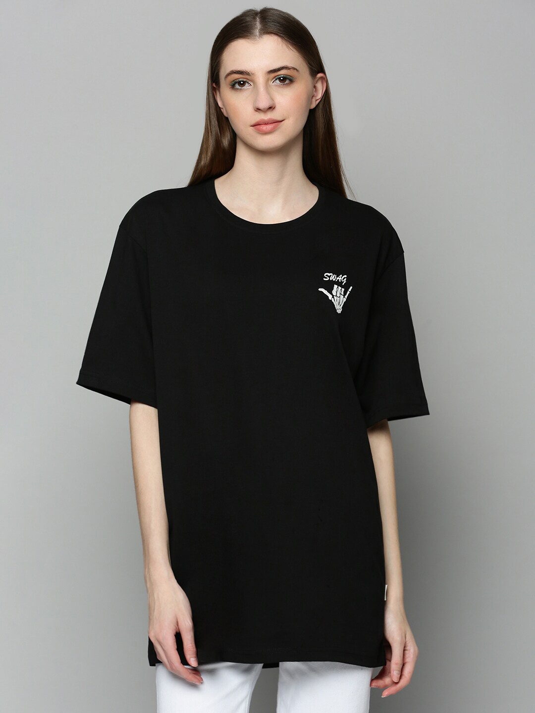 

JUNEBERRY Women Oversize Pure Cotton T-shirt, Black