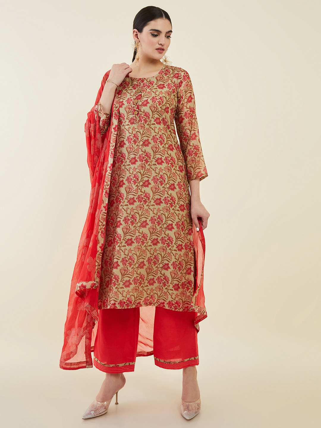 

Soch Printed Unstitched Dress Material, Beige