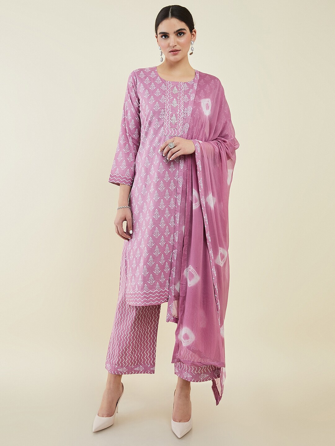 

Soch Printed Unstitched Dress Material, Purple
