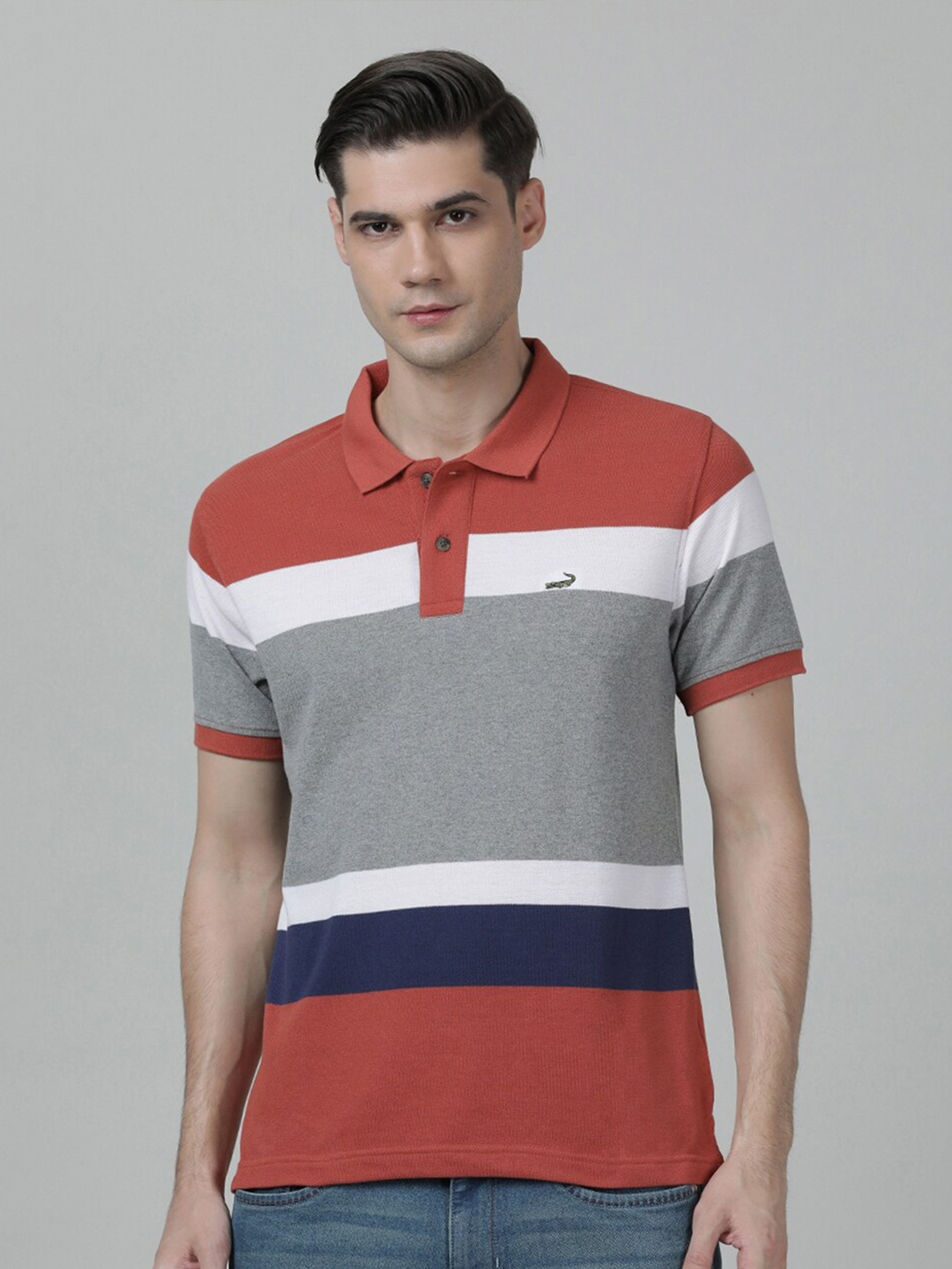 

Crocodile Men Colourblocked Polo Collar Slim Fit Cotton T-shirt, Red