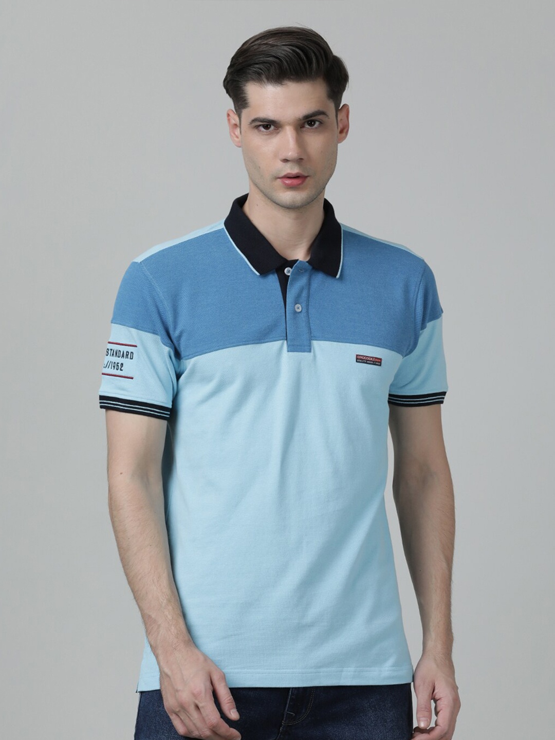 

Crocodile Men Colourblocked Polo Collar Cotton T-shirt, Blue