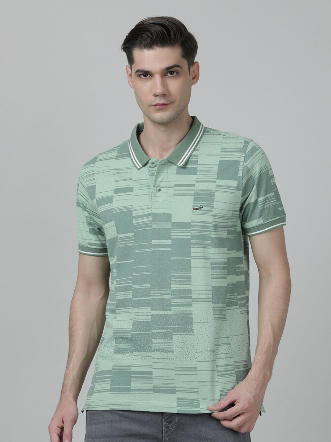 

Crocodile Men Printed Polo Collar Slim Fit Cotton T-shirt, Green