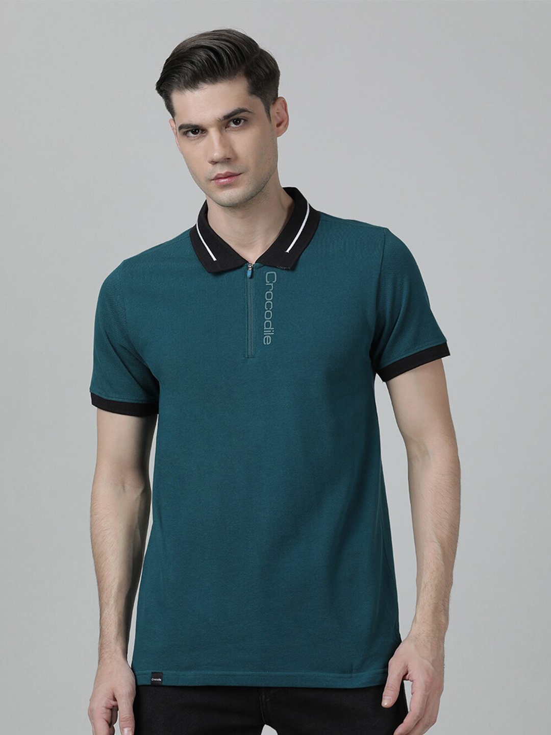 

Crocodile Men Polo Collar Slim Fit Cotton T-shirt, Teal