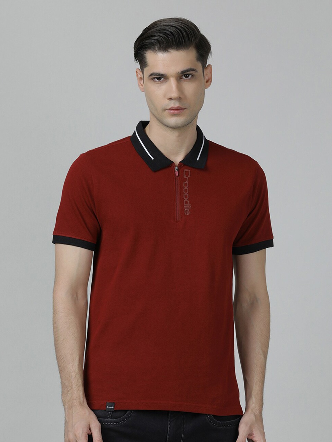 

Crocodile Men Polo Collar Slim Fit Cotton T-shirt, Rust