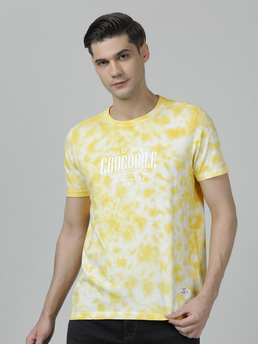 

Crocodile Men Tie and Dye Printed Cotton T-shirt, Yellow