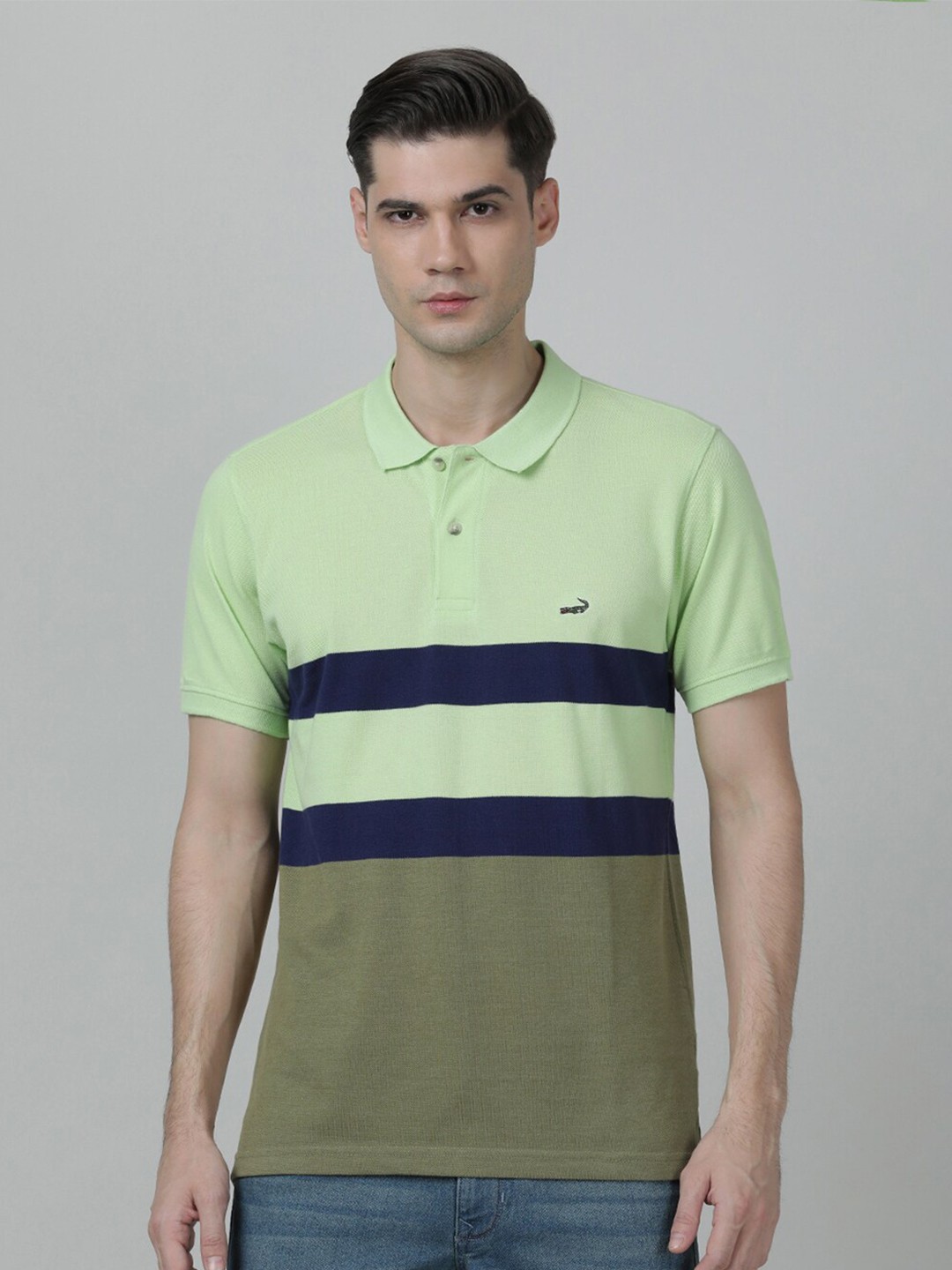 

Crocodile Men Colourblocked Polo Collar Slim Fit Cotton T-shirt, Green