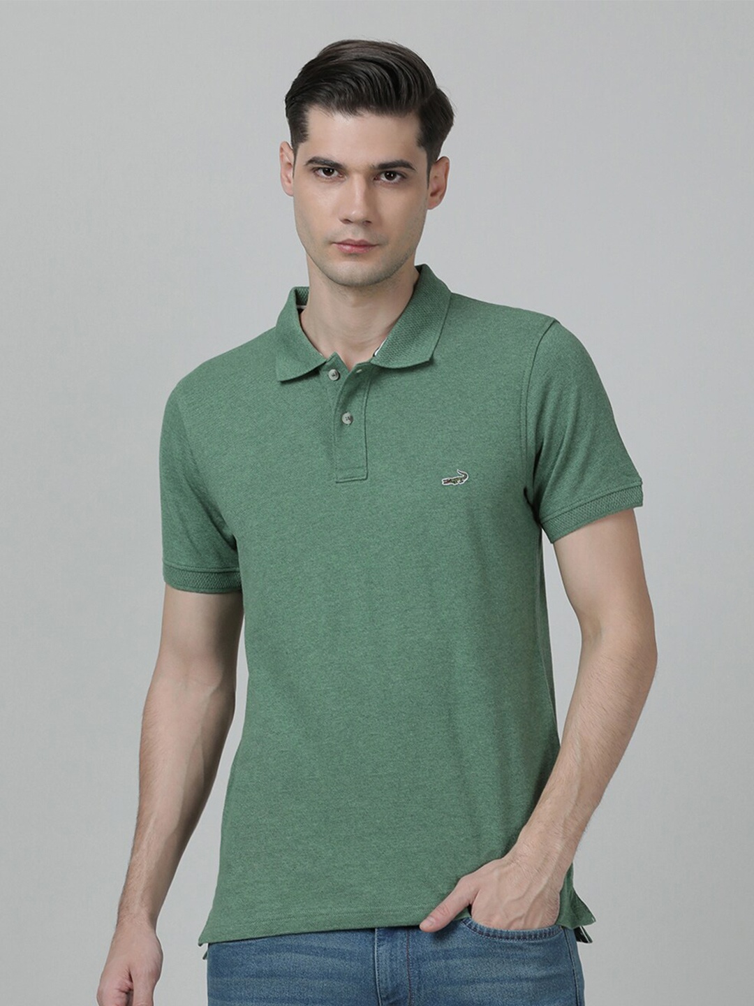 

Crocodile Men Polo Collar Slim Fit Cotton T-shirt, Green