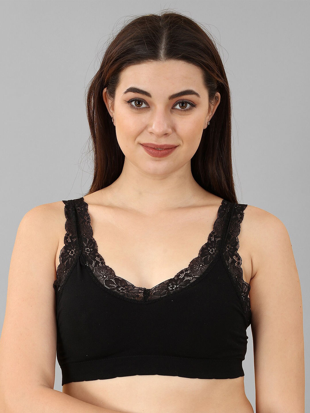 

Gopalvilla Lightly Padded Cotton Bralette Bra, Black