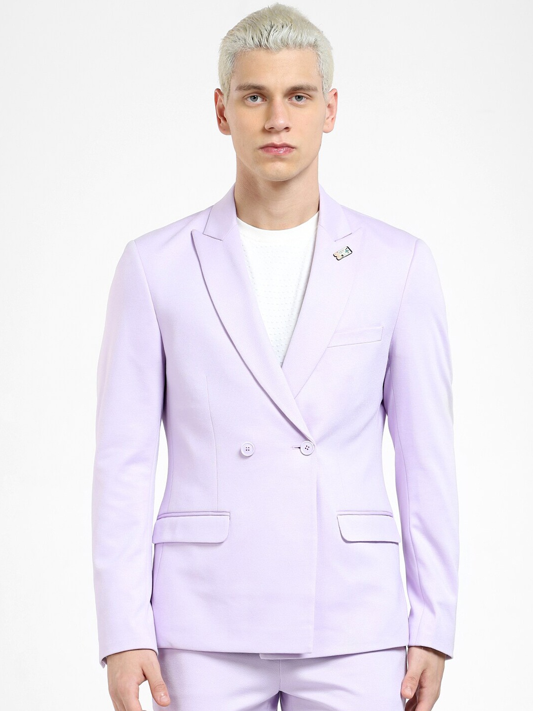 

Jack & Jones Men Peaked Lapel Slim-Fit Double-Breasted Blazer, Purple