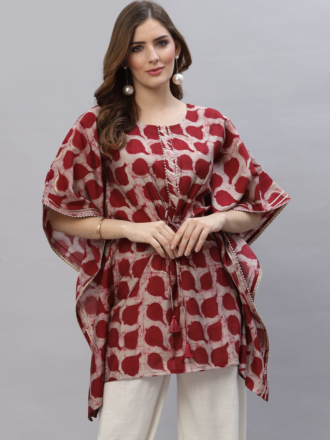 

TANKHI Women Floral Printed Kaftan Kurti, Red
