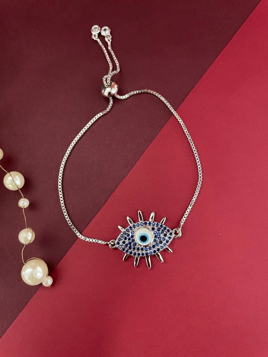 

Digital Dress Room Women Brass Silver-Plated Stone Studded Charm Bracelet