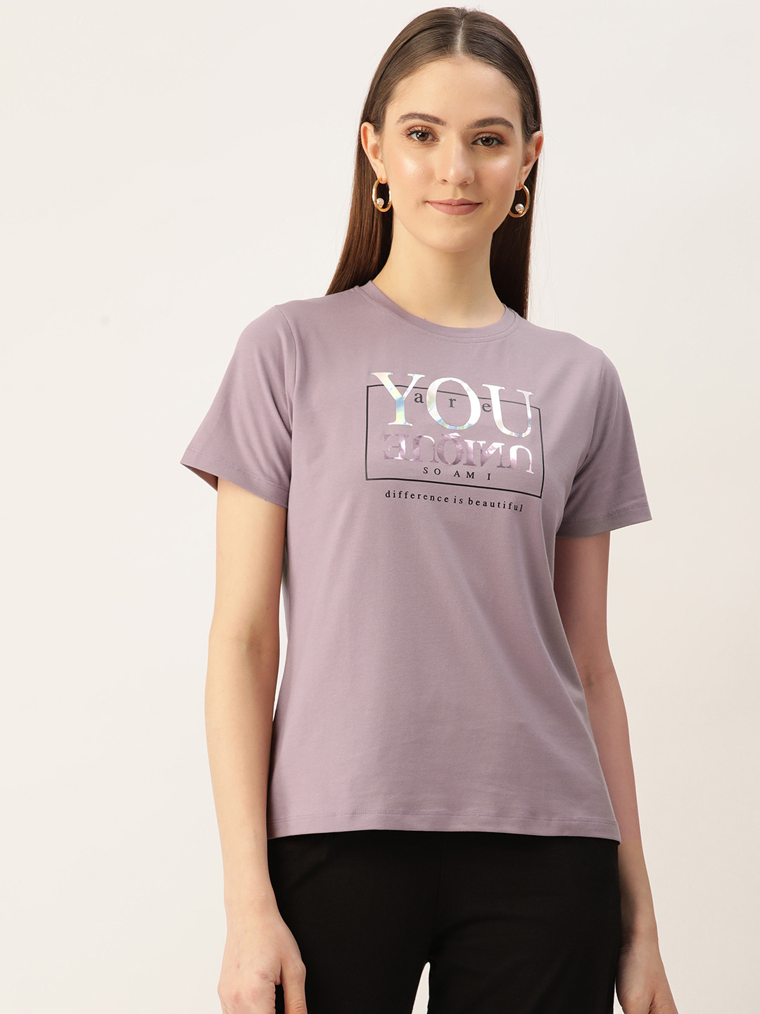 

FEMEA Typography Printed T-shirt, Purple