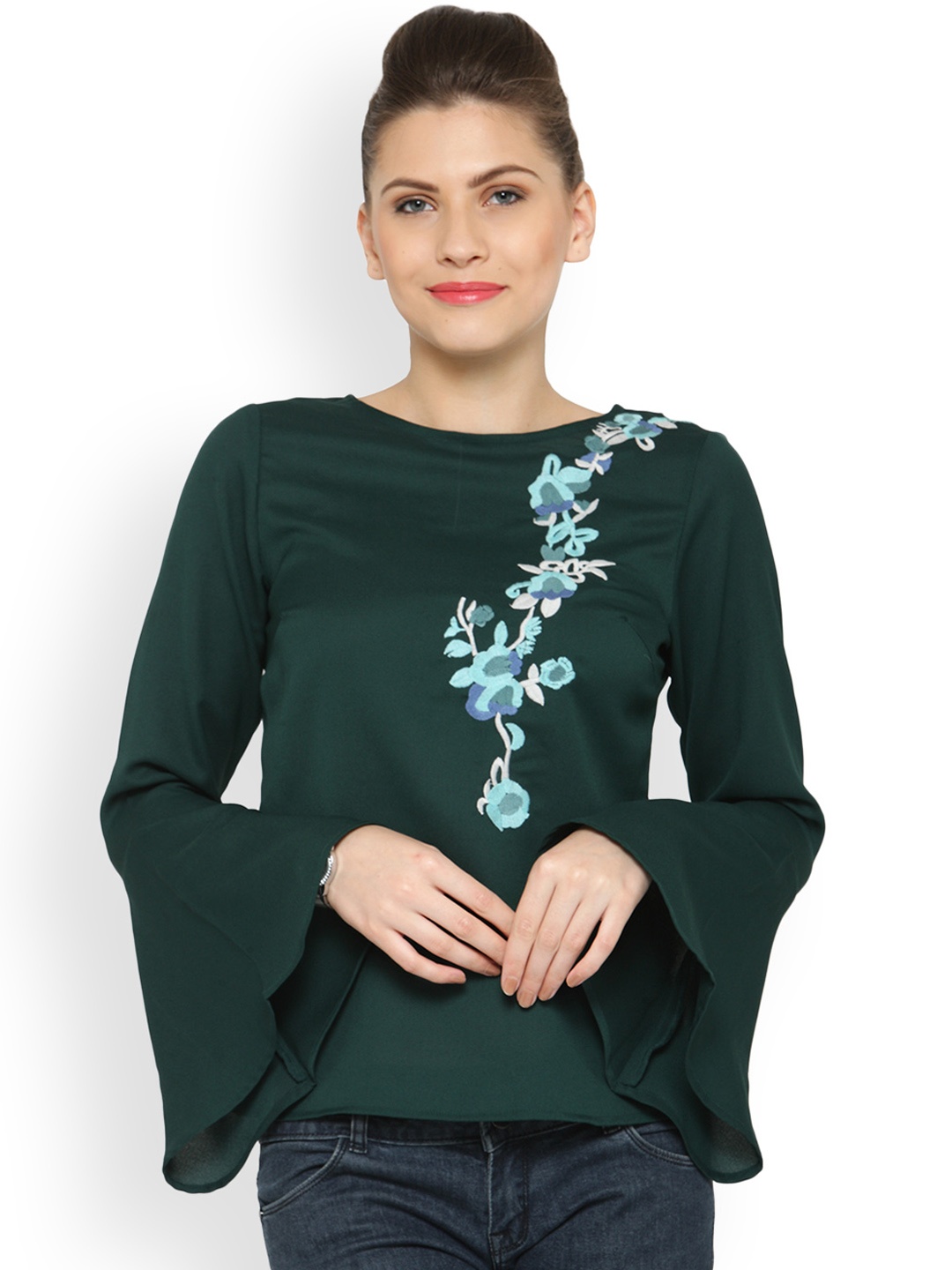 

plusS Women Green Embroidered Top