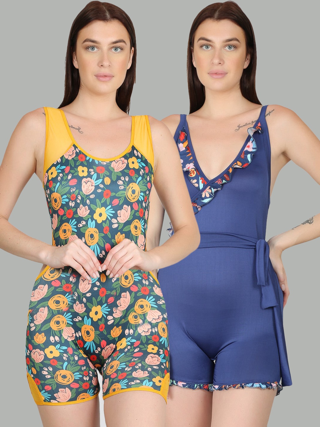 

N-Gal Pack Of 2 Printed Swim Legsuit, Navy blue