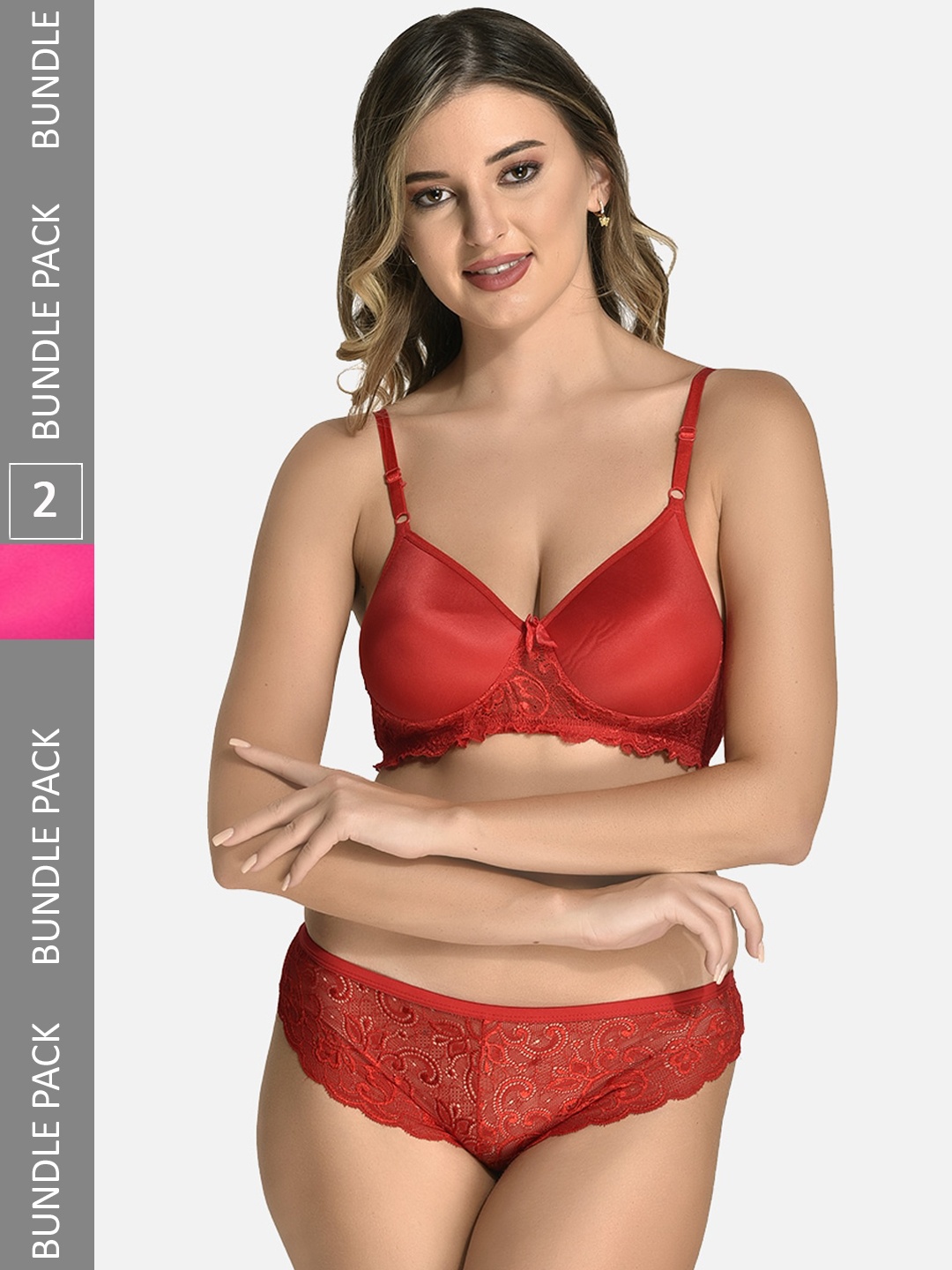 

StyFun Pack Of 2 Self-Designed Cotton Lingerie Set, Red