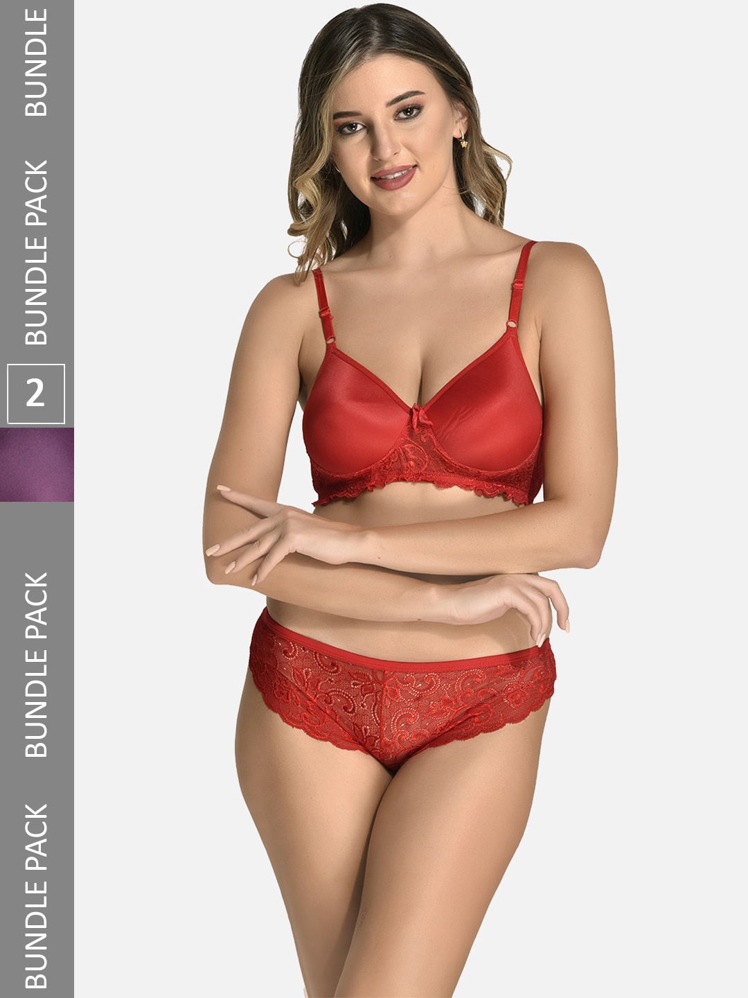 

StyFun Pack Of 2 Self-Designed Cotton Lingerie Set, Red