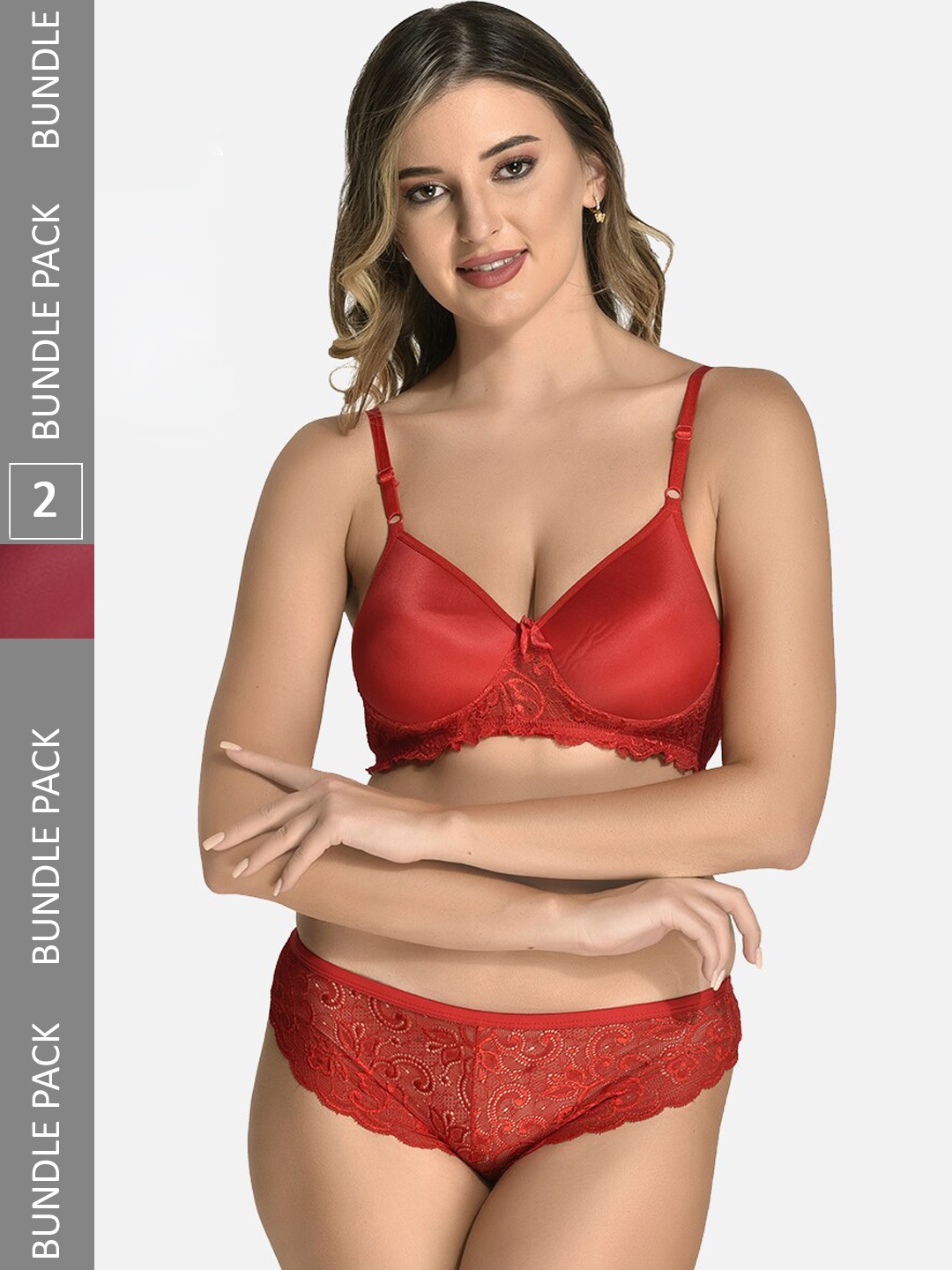 

StyFun Pack Of 2 Self-Designed Cotton Lingerie Set LS_Jas_Min_Set_RedMaroon_B, Red